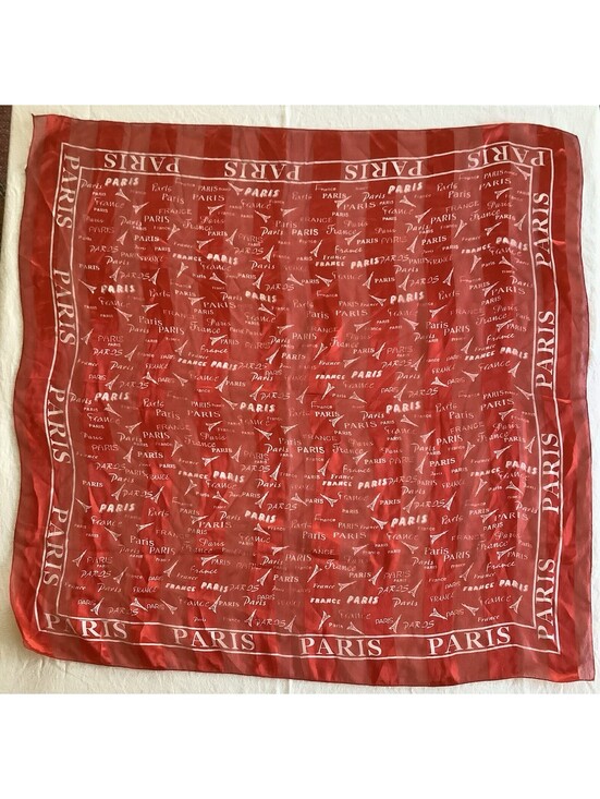 Accessories - Paris, France, White on Red Scarf 100% Polyester 39" Square